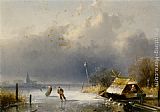 Charles Henri Joseph Leickert Wall Art - Landscape with figures on the ice